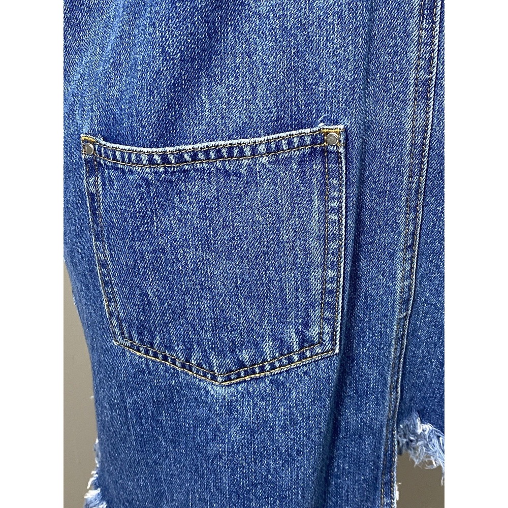 Zara Trafaluc Denim Overall Mini Skirt Raw Hem BOHO Cowgirl STAGECOACH Sz M - Picture 6 of 10